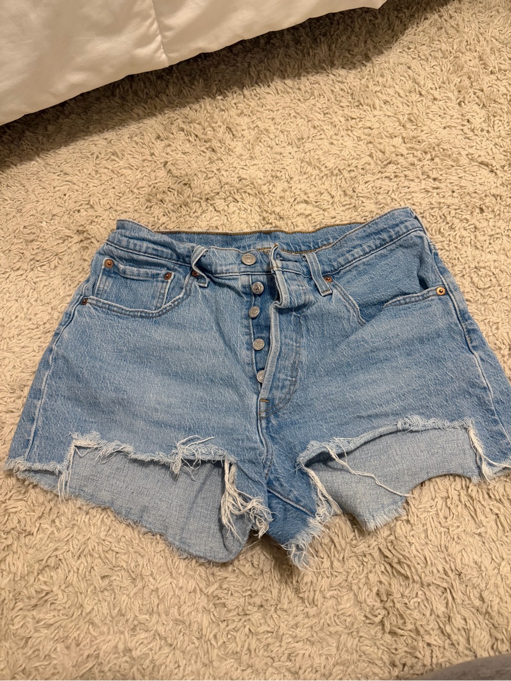 Levi's Light Blue Distressed High-Rise Denim Shorts